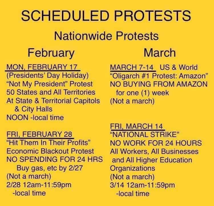 Scheduled national economic protests in February and March described in list below.